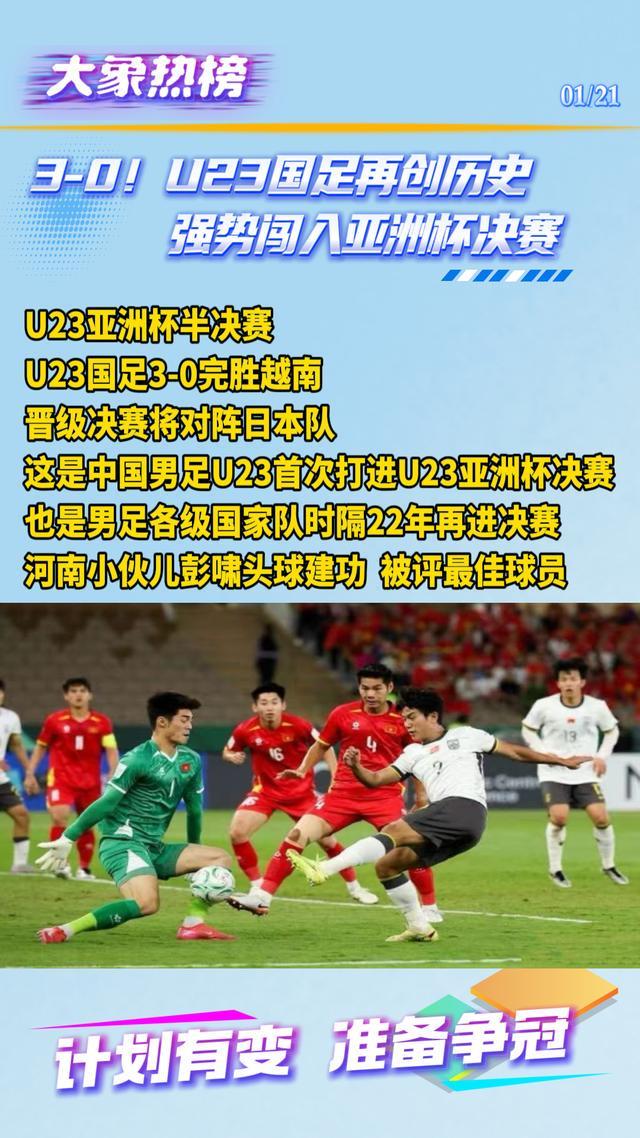 太阳城娱乐官方入口-3-0！U23国足再创历史 强势闯入亚洲杯决赛丨大象热榜